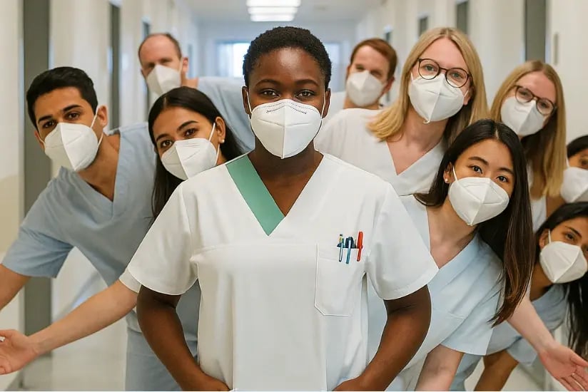 multikulturelles-pflegeteam-krankenhaus-mundschutz